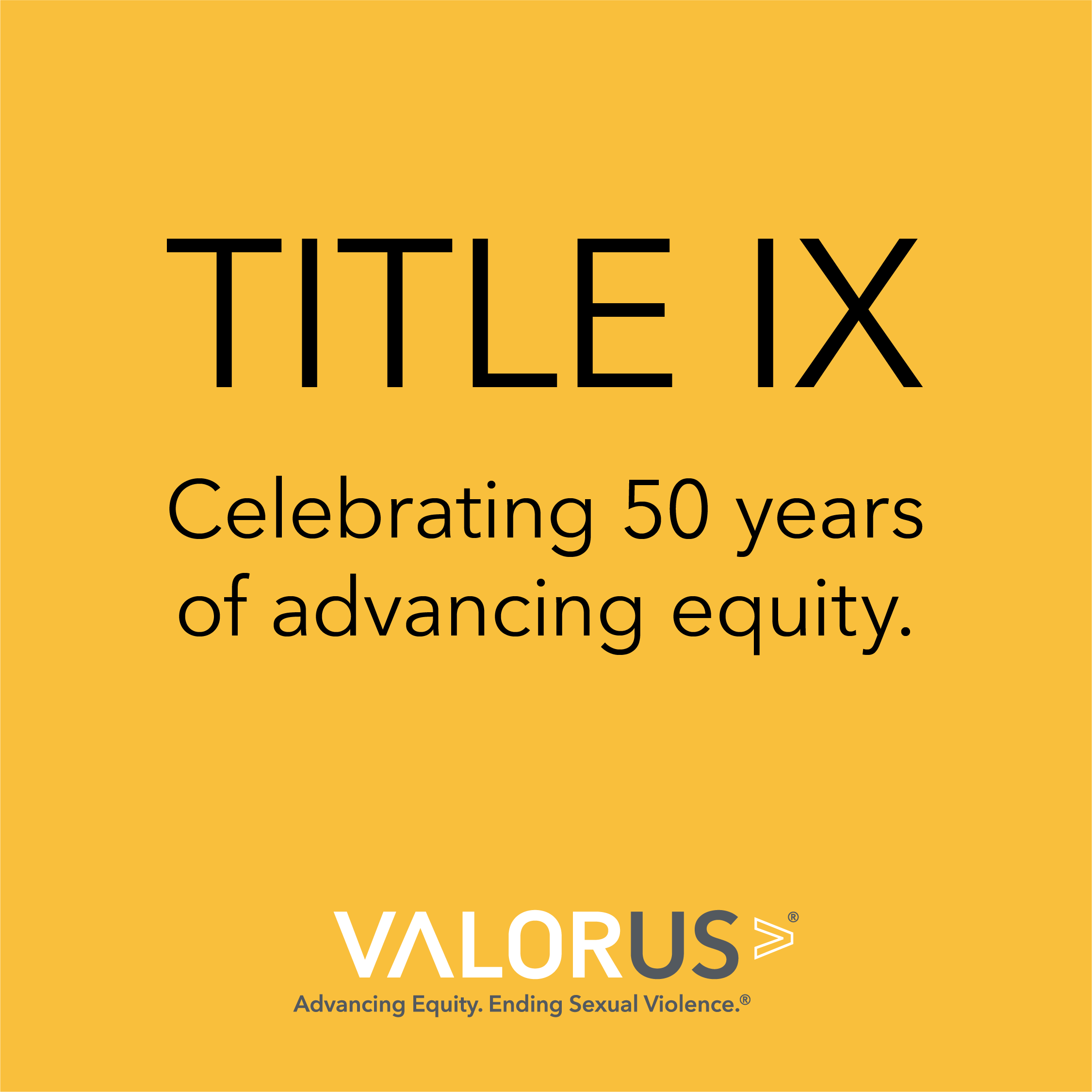 Título IX Celebración de 50 años de avance patrimonial. Logotipo de ValorUS