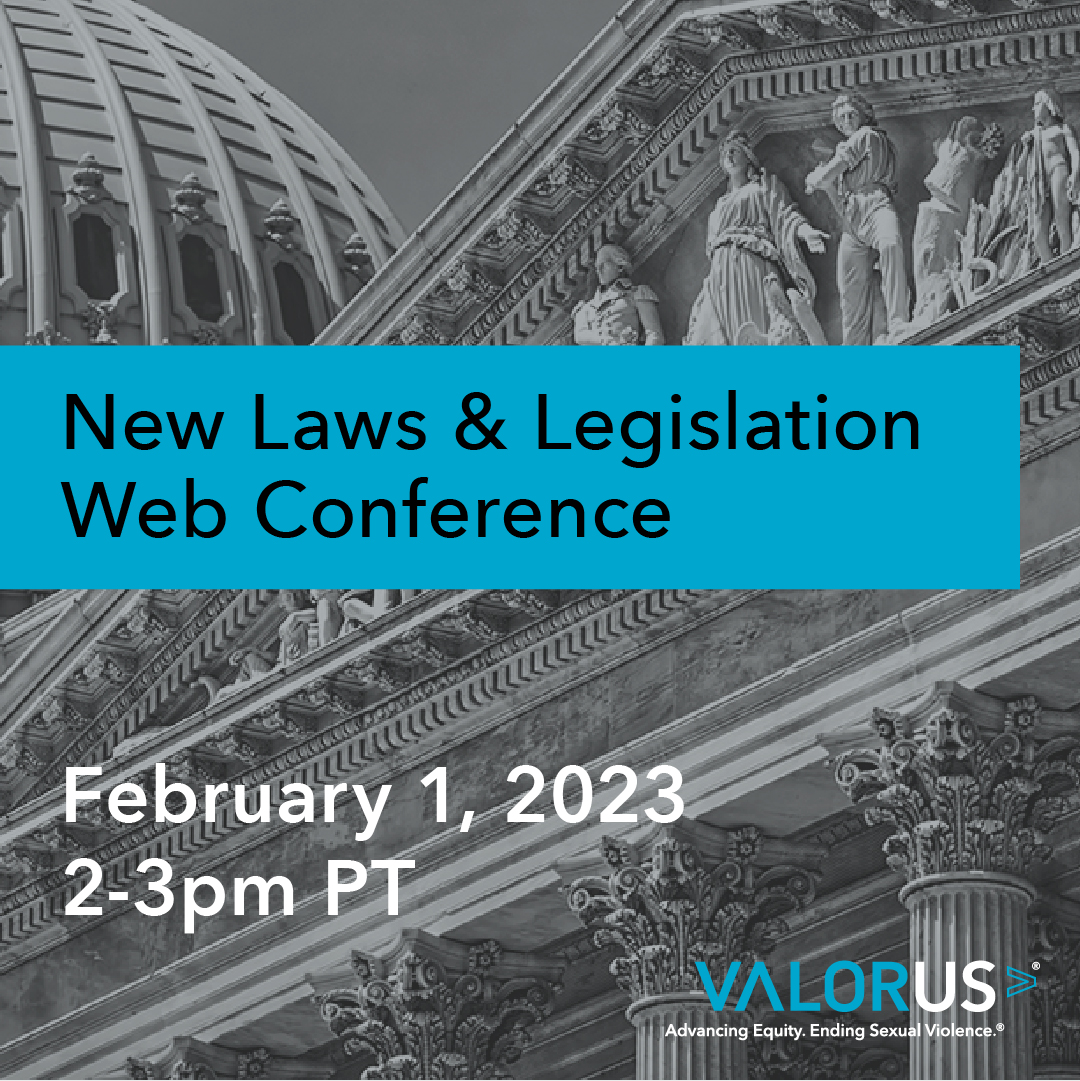 Black and white zoomed in image of the Supreme Court. Text overlaying the image that says, "New Laws & Legislation Web Conference. February 1, 2023 2-3pm PT. Valor U.S. logo & tagline."