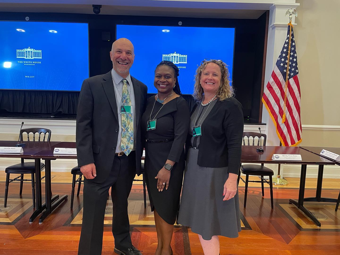 From left to right, VALOR’s David Lee, and Monika Johnson-Hostler, and Terri Poore of the National Alliance to End Sexual Violence at the White House for the release of the first-ever National Plan to End Gender-Based Violence.