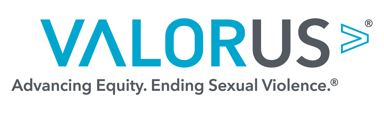 Logotipo y eslogan de VALOR que dice: "Avanzando en la equidad. Poniendo fin a la violencia sexual".